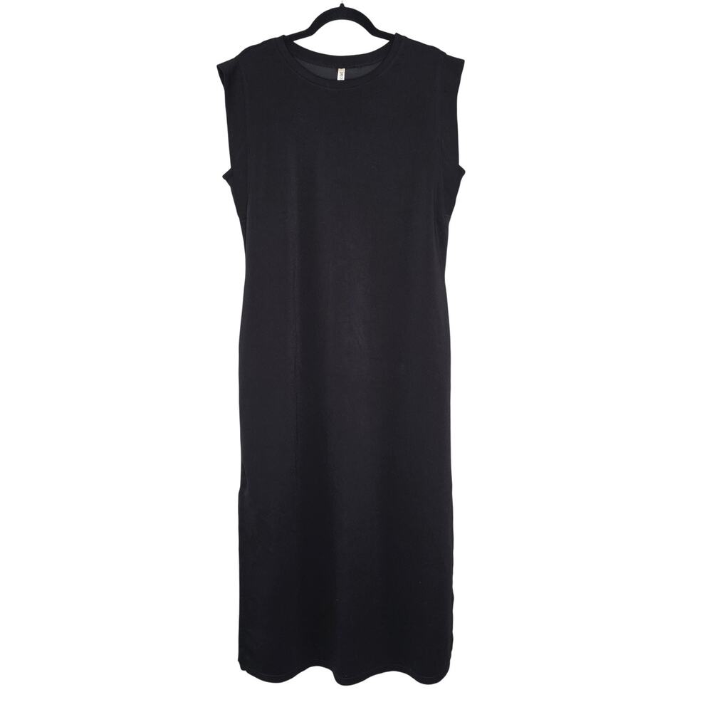 GRECERELLE Dress Womens XL Black Sleeveless Maxi Crew Neck Jersey Pockets Casual